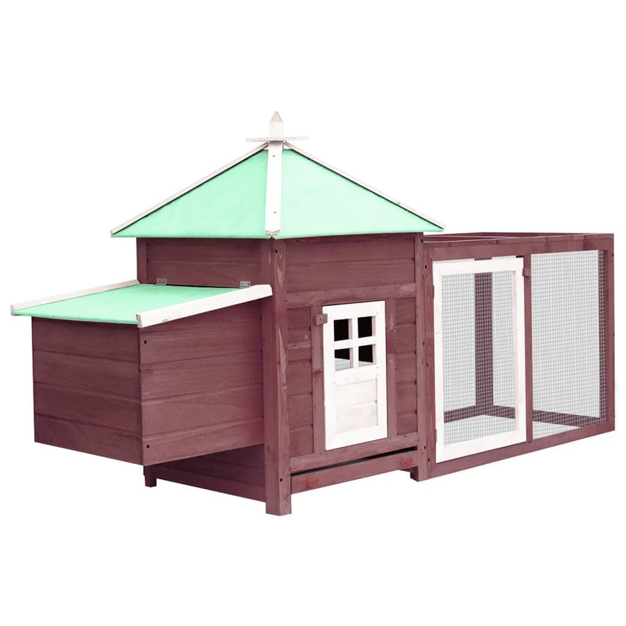 Kippenhok met nestkast 190x72x102 massief vurenhout mokkakleur Mokka