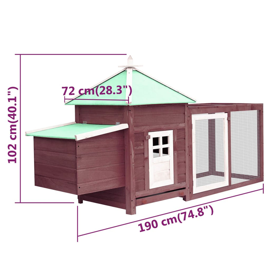 Kippenhok met nestkast 190x72x102 massief vurenhout mokkakleur Mokka