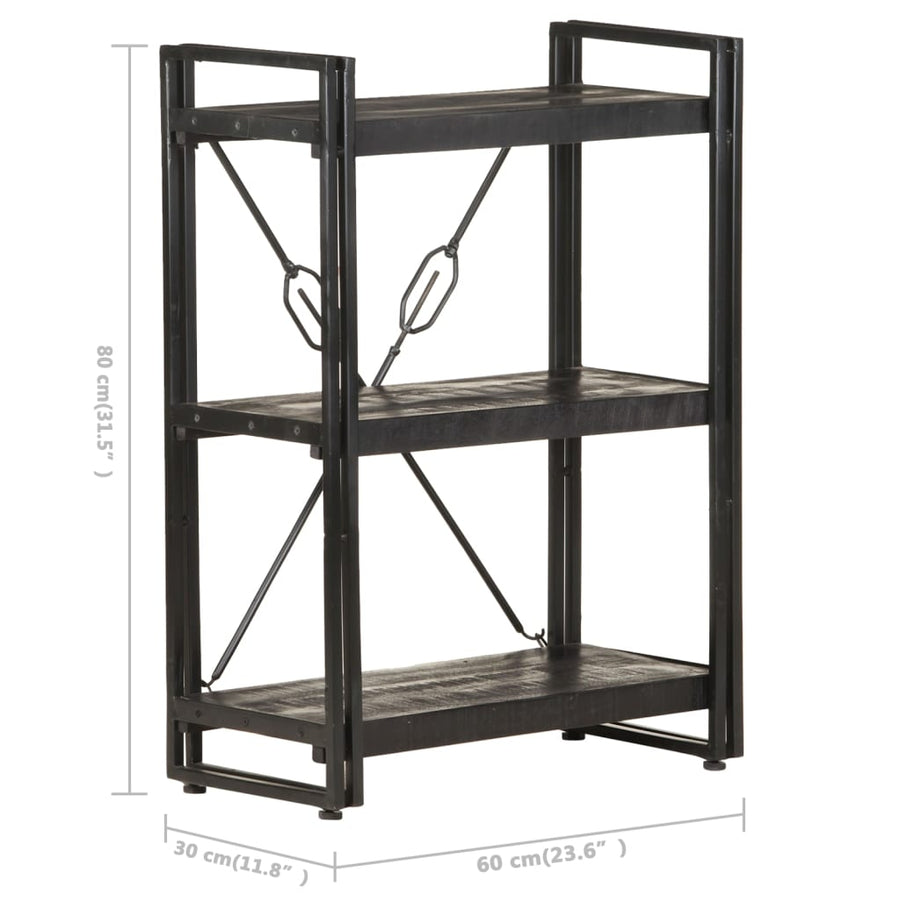 Boekenkast Met 3 Schappen 60X30X Massief Mangohout Zwart 60 cm