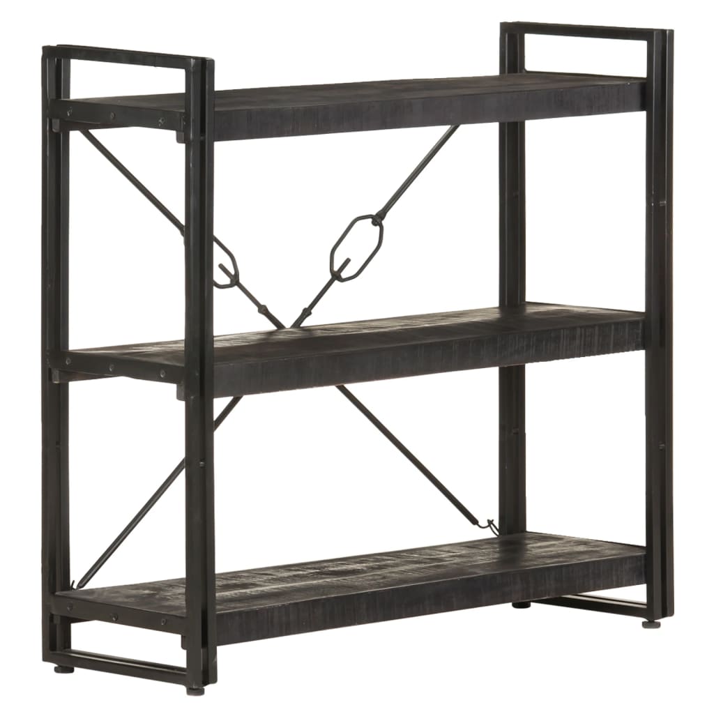 Boekenkast Met 3 Schappen 90X30X Massief Mangohout Zwart 90 cm