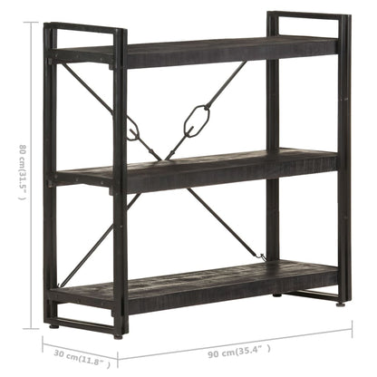 Boekenkast Met 3 Schappen 90X30X Massief Mangohout Zwart 90 cm