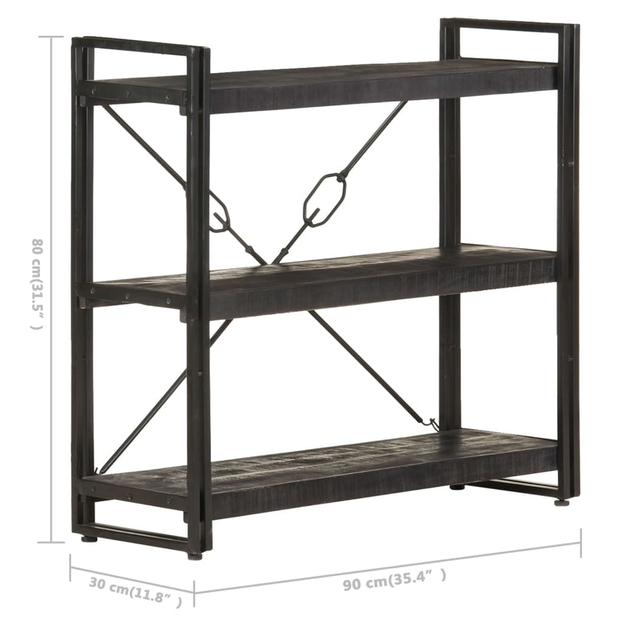 Boekenkast Met 3 Schappen 90X30X Massief Mangohout Zwart 90 cm