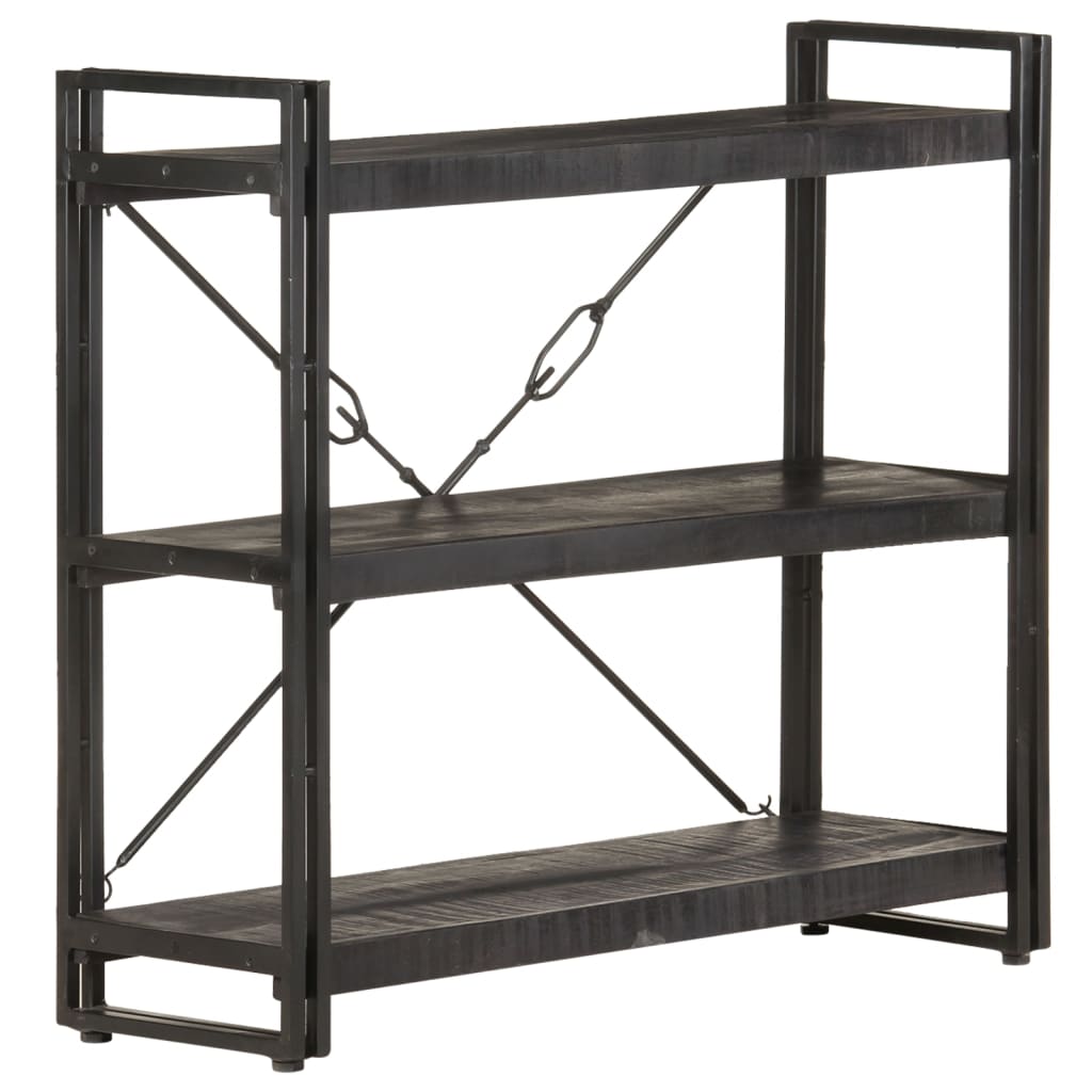 Boekenkast Met 3 Schappen 90X30X Massief Mangohout Zwart 90 cm