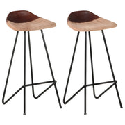 Bar Stools 2 pcs Genuine Leather Brown