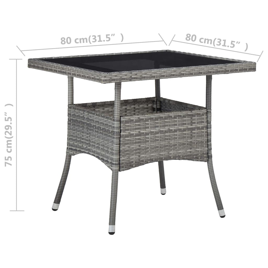 -Delige Tuinset Poly Rattan En Glas 3 Grijs
