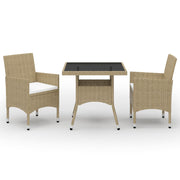 Tuinset 3-delig poly rattan glas beige