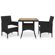 Tuinset 3-delig poly rattan acaciahout zwart
