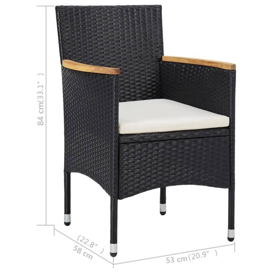 -Delige Tuinset Poly Rattan En Acaciahout 3 Zwart en bruin