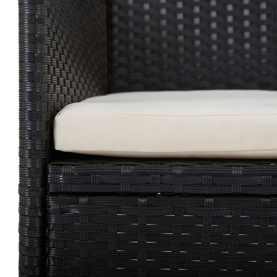 -Delige Tuinset Poly Rattan En Acaciahout 3 Zwart en bruin