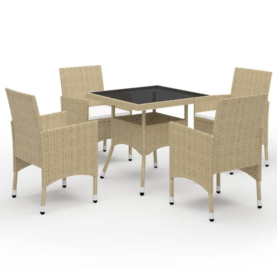 -Delige Tuinset Poly Rattan En Glas 5 Beige