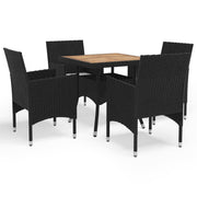 Tuinset 5-delig poly rattan acaciahout zwart