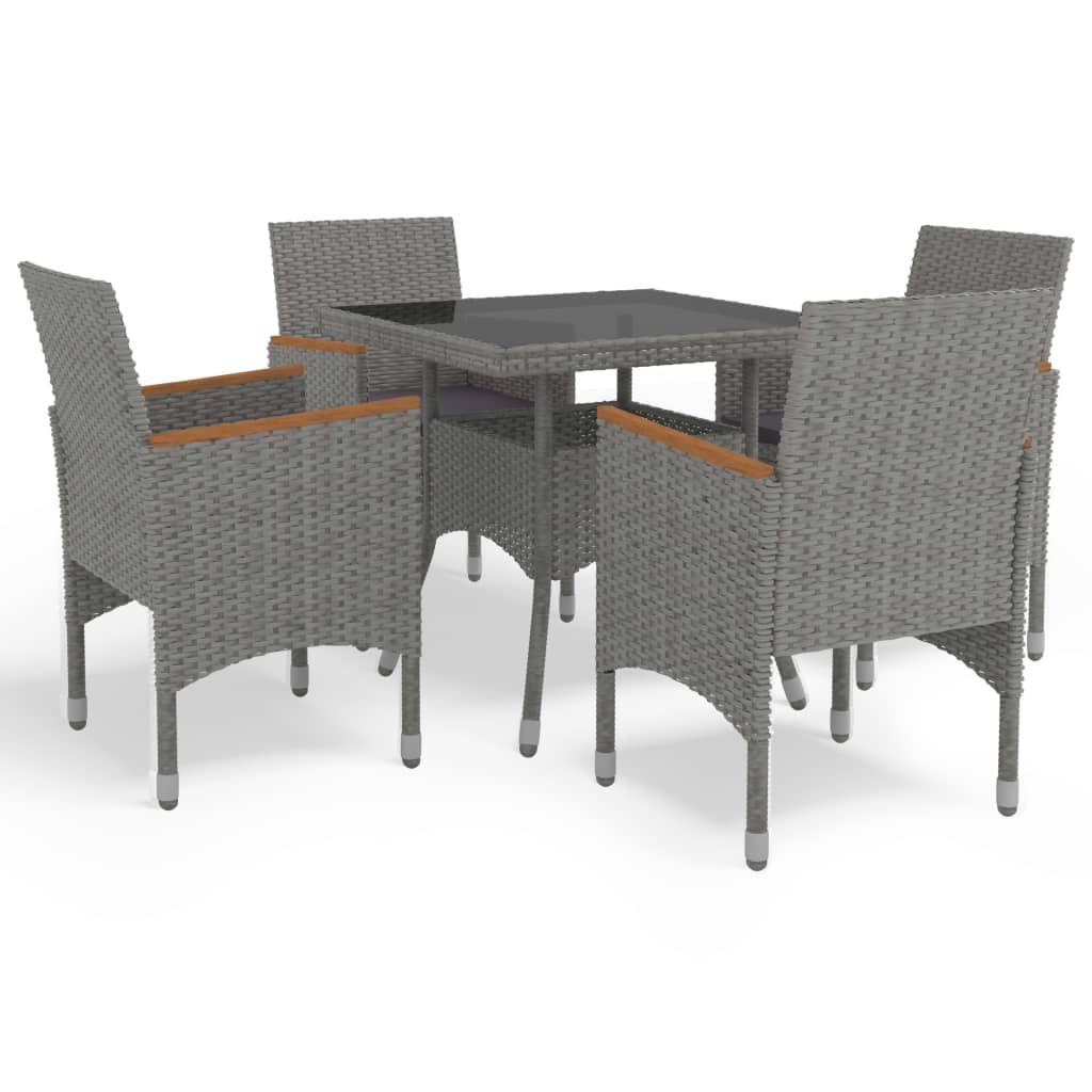 -Delige Tuinset Poly Rattan En Acaciahout 5 Grijs