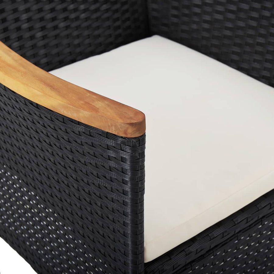 -Delige Tuinset Poly Rattan En Acaciahout 5 Zwart en bruin