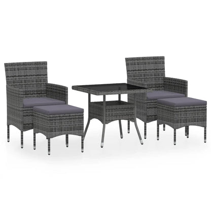 Tuinset poly rattan en gehard glas 80 x 80 x 75 cm Zwart en grijs