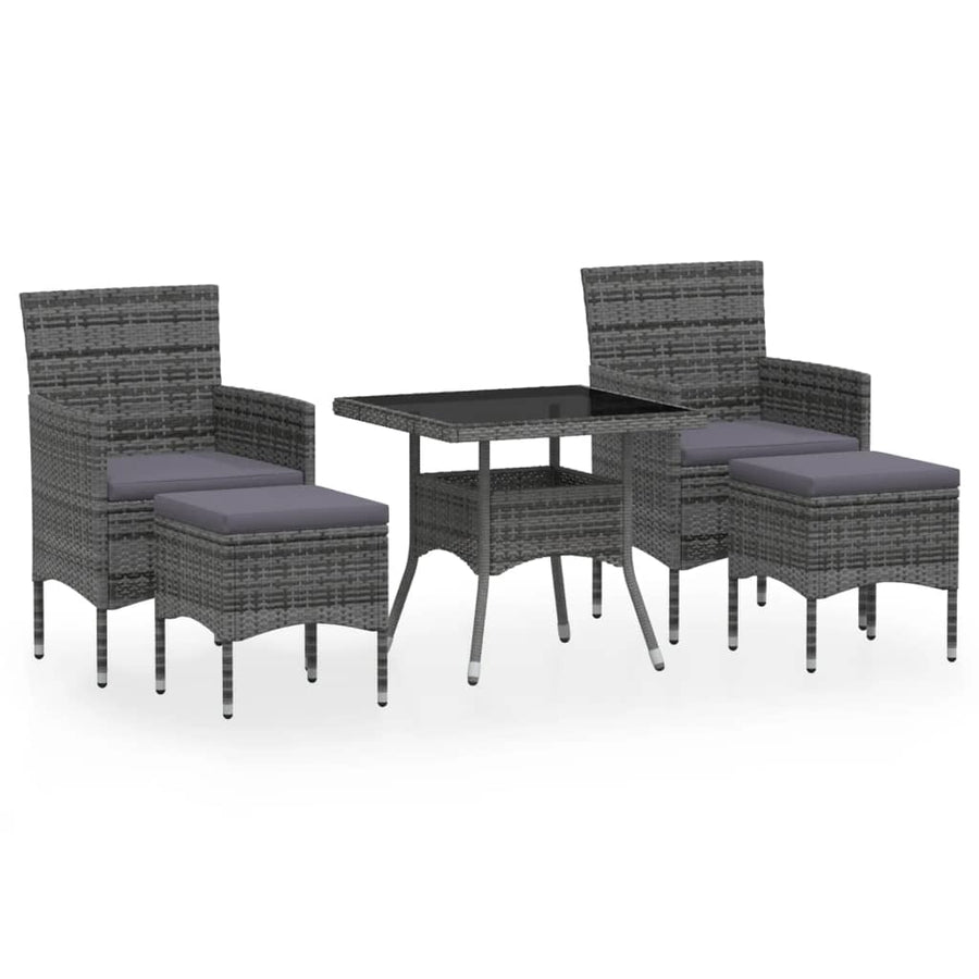 Tuinset poly rattan en gehard glas 80 x 80 x 75 cm Zwart en grijs