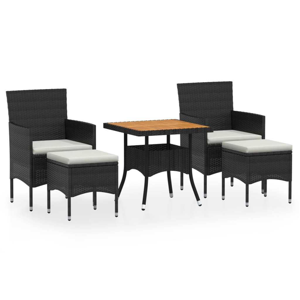 -Delige Tuinset Poly Rattan En Massief Acaciahout 80 x 80 x 75 cm Bruin en zwart