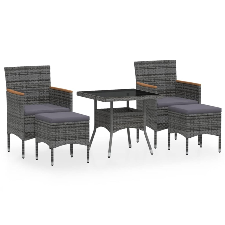 Tuinset poly rattan en gehard glas 80 x 80 x 75 cm Zwart en grijs