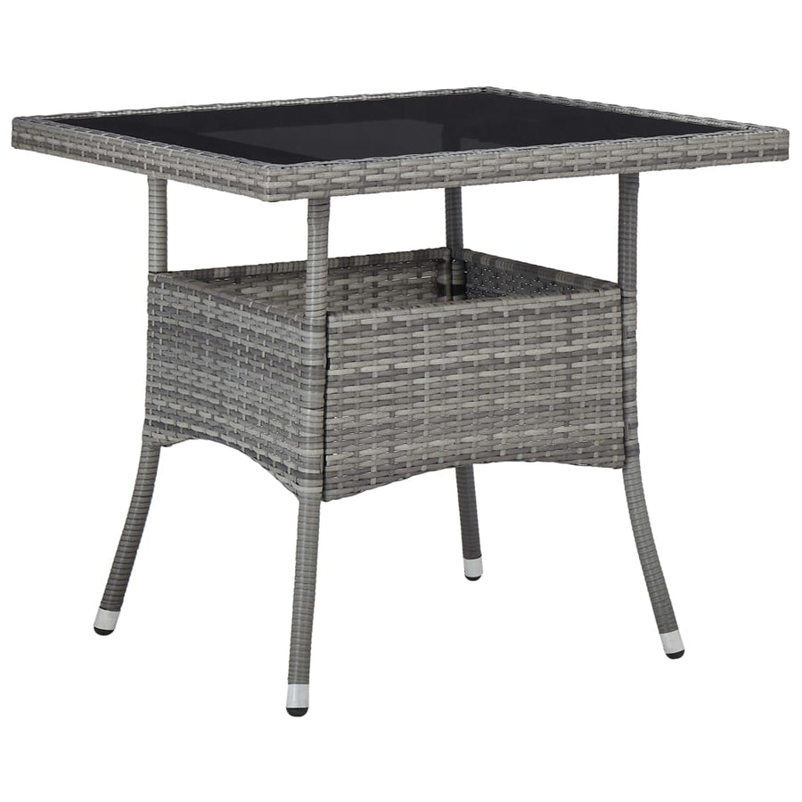 Tuinset poly rattan en gehard glas 80 x 80 x 75 cm Zwart en grijs