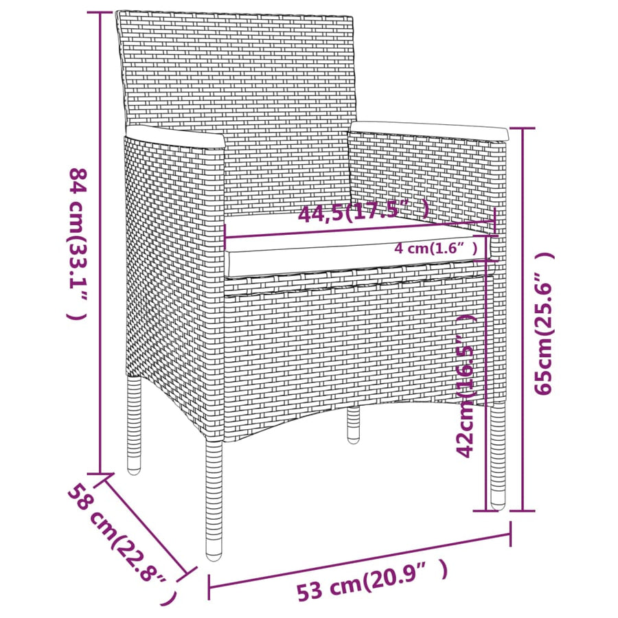 Tuinset poly rattan en gehard glas 80 x 80 x 75 cm Zwart en grijs