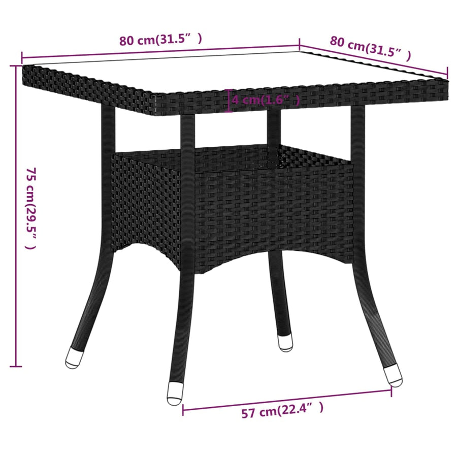 Tuinset poly rattan en massief acaciahout 80 x 80 x 75 cm Bruin en zwart