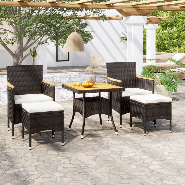 Tuinset poly rattan en massief acaciahout 80 x 80 x 75 cm Bruin en zwart