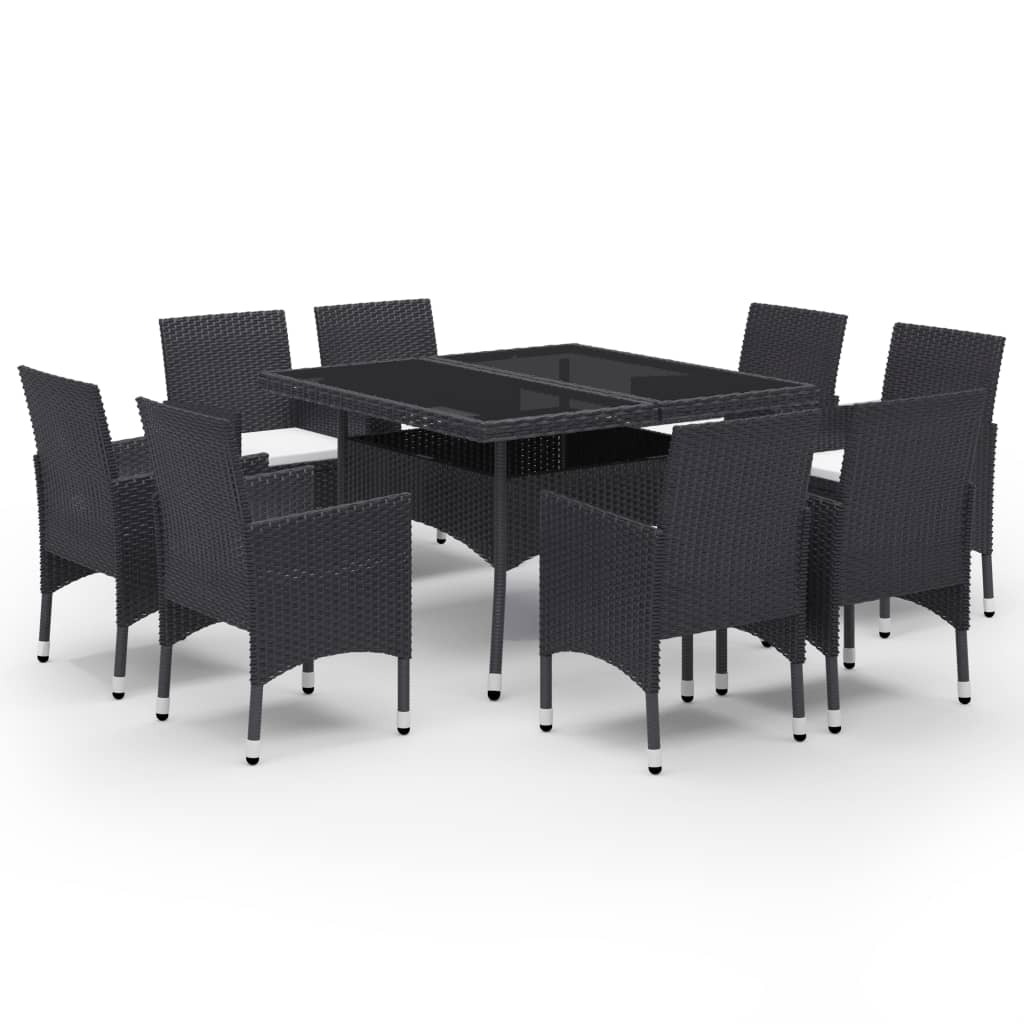 -Delige Tuinset Poly Rattan En Glas 9 Zwart