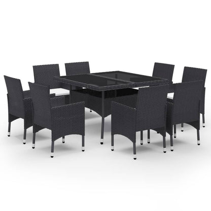 -Delige Tuinset Poly Rattan En Glas 9 Zwart