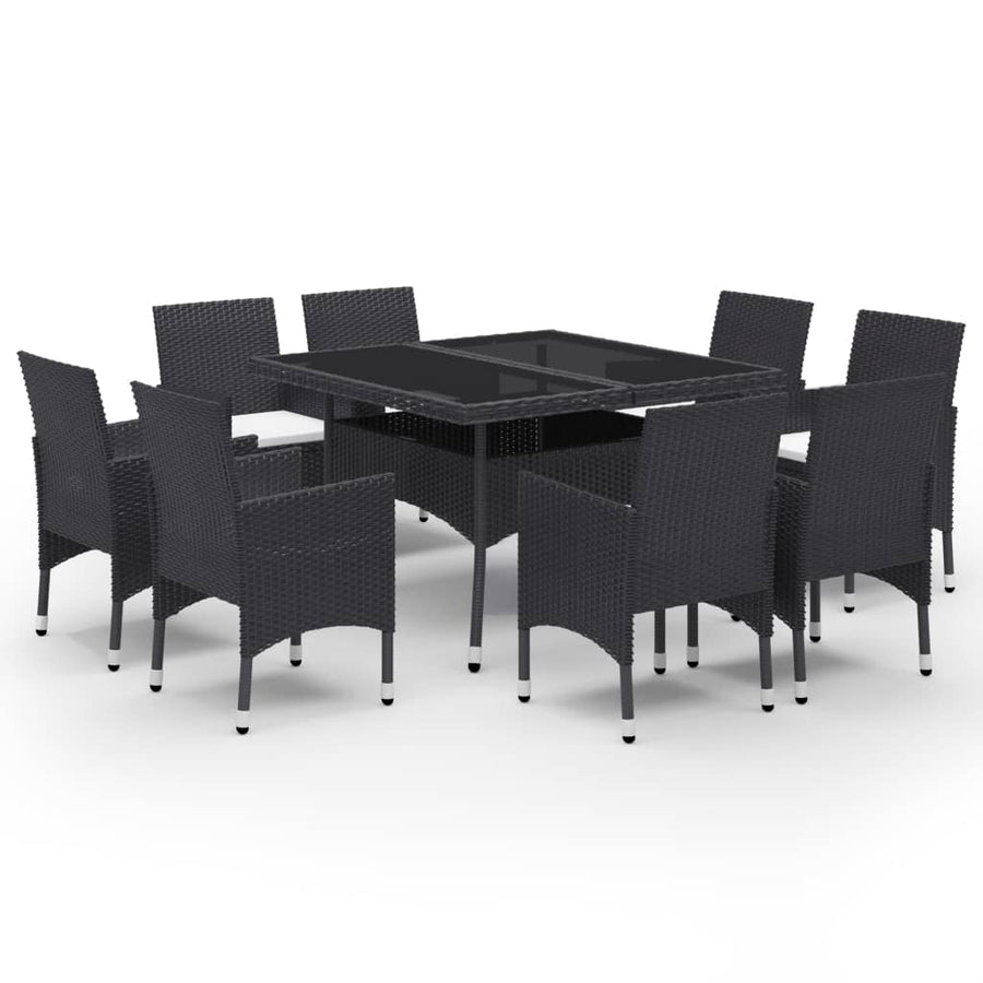 -Delige Tuinset Poly Rattan En Glas 9 Zwart