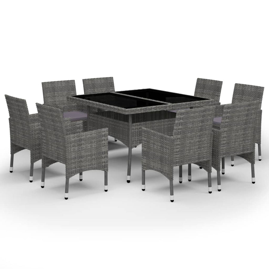 -Delige Tuinset Poly Rattan En Glas 9 Grijs