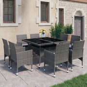Tuinset poly rattan 9-delig grijs