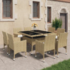 -Delige Tuinset Poly Rattan En Glas 9 Beige