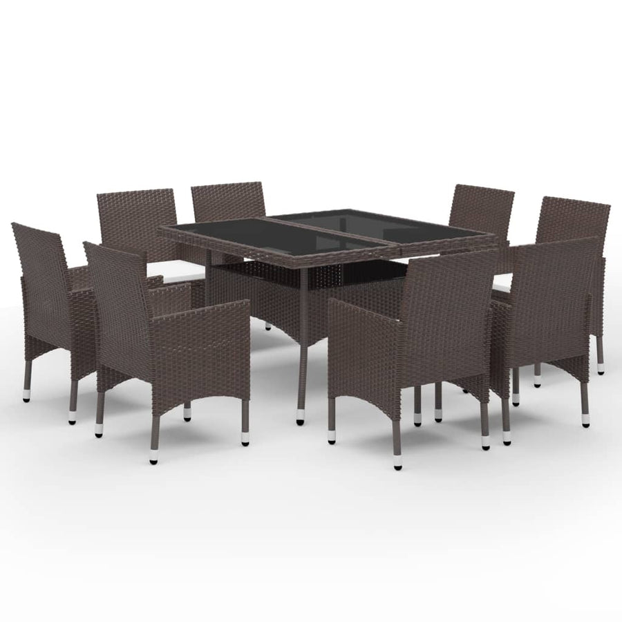 -Delige Tuinset Poly Rattan En Glas 9 Bruin