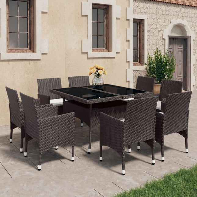 -Delige Tuinset Poly Rattan En Glas 9 Bruin