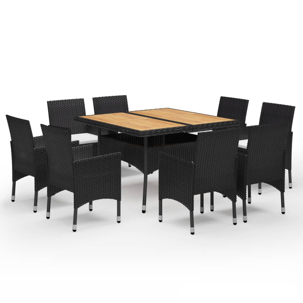 -Delige Tuinset Poly Rattan En Acaciahout 9 Zwart en bruin