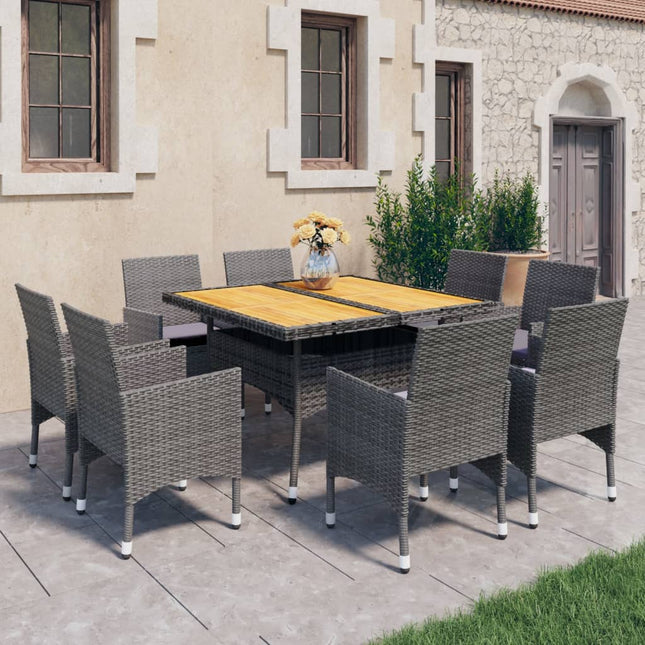 -Delige Tuinset Poly Rattan En Acaciahout 9 Grijs en bruin