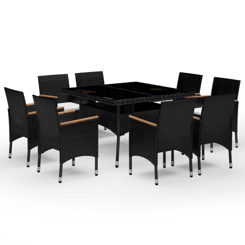 -Delige Tuinset Poly Rattan En Acaciahout 9 Zwart