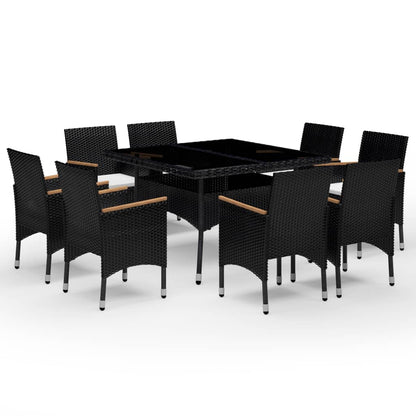 -Delige Tuinset Poly Rattan En Acaciahout 9 Zwart