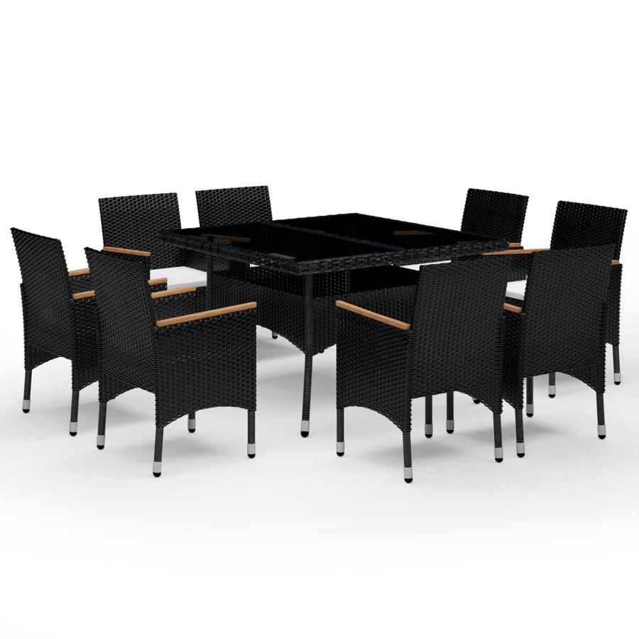 -Delige Tuinset Poly Rattan En Acaciahout 9 Zwart