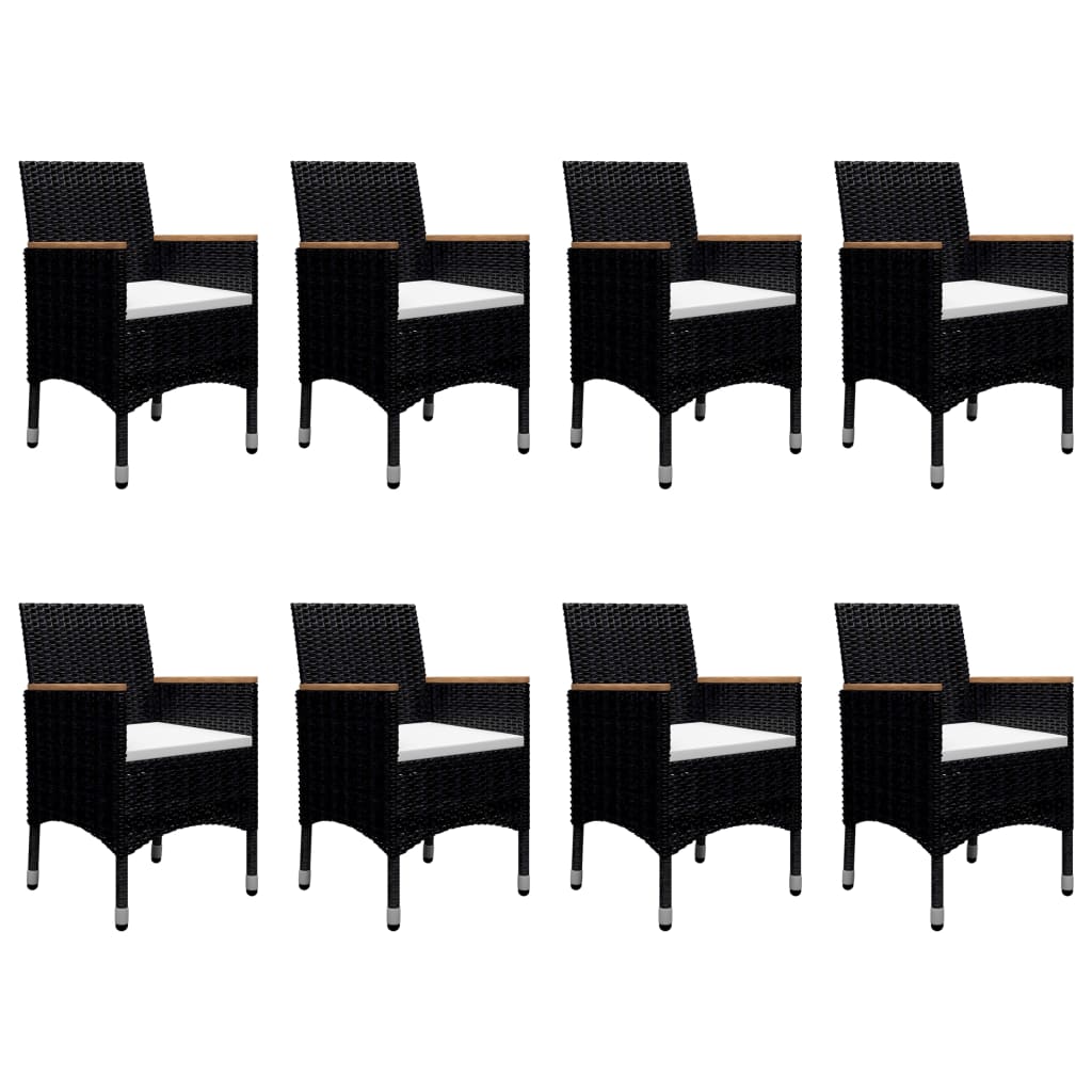 -Delige Tuinset Poly Rattan En Acaciahout 9 Zwart