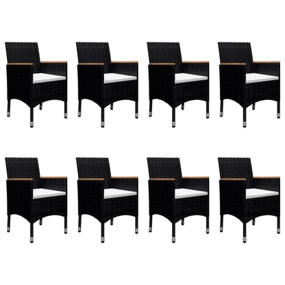 -Delige Tuinset Poly Rattan En Acaciahout 9 Zwart