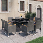 -Delige Tuinset Poly Rattan En Acaciahout 9 Grijs