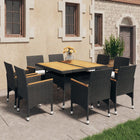 -Delige Tuinset Poly Rattan En Acaciahout 9 Zwart en bruin