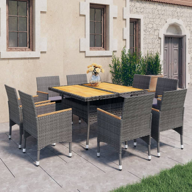 -Delige Tuinset Poly Rattan En Acaciahout 9 Grijs en bruin