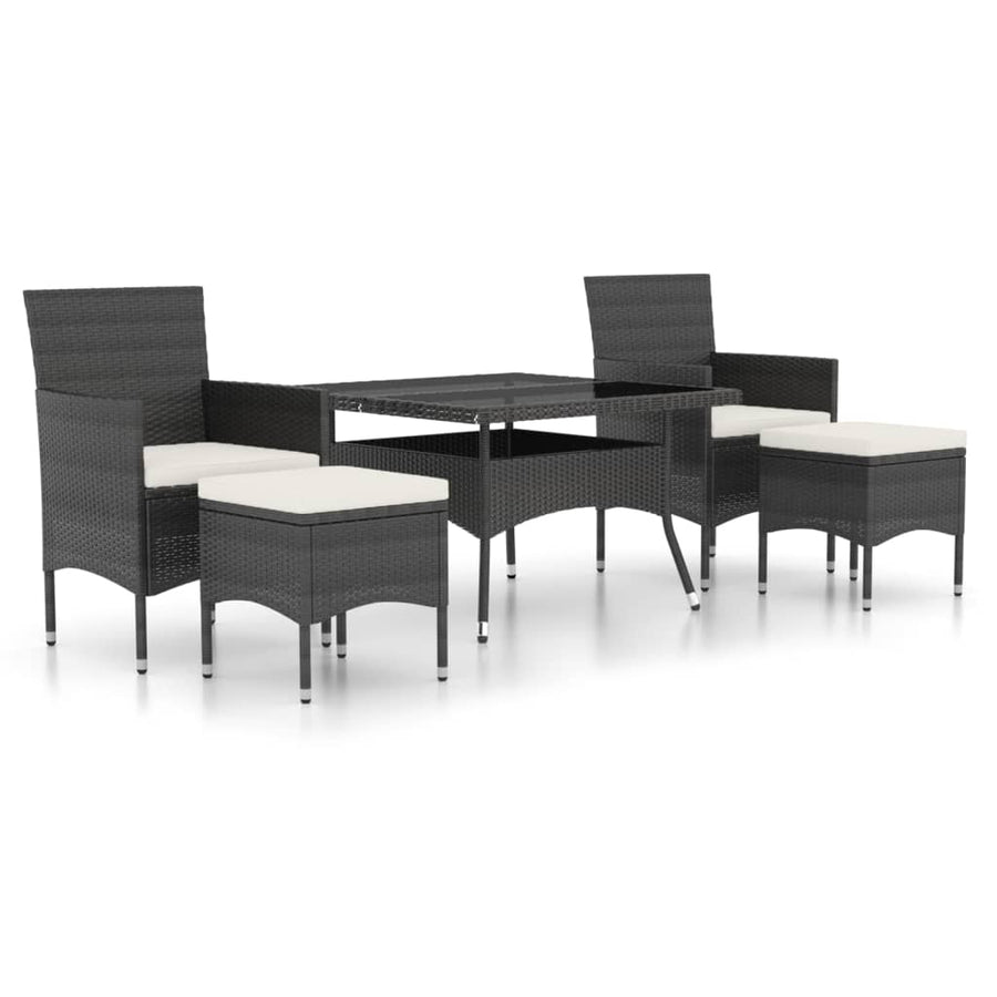 Tuinset poly rattan en gehard glas 120 x 120 x 75 cm Zwart