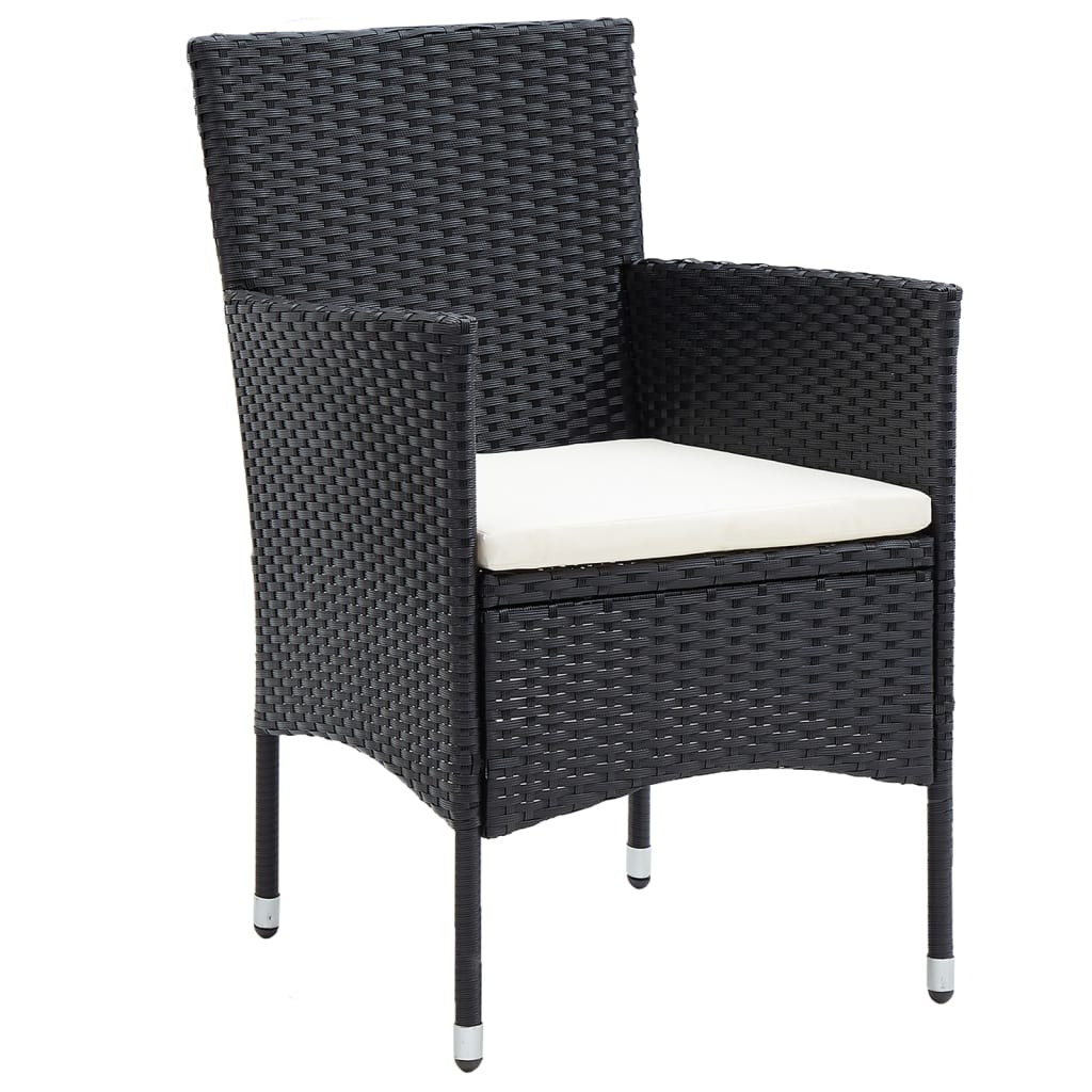 Tuinset poly rattan en gehard glas 120 x 120 x 75 cm Zwart