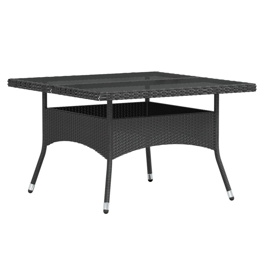 Tuinset poly rattan en gehard glas 120 x 120 x 75 cm Zwart