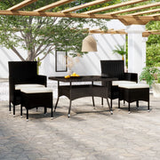 Tuinset 5-delig poly rattan gehard glas zwart