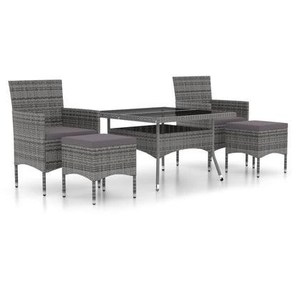 Tuinset poly rattan en gehard glas 120 x 120 x 75 cm Zwart en grijs