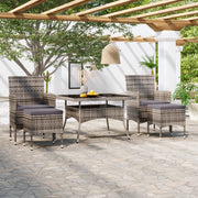 Tuinset poly rattan 5-delig grijs gehard glas