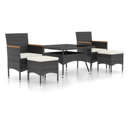 Tuinset poly rattan en gehard glas 120 x 120 x 75 cm Zwart